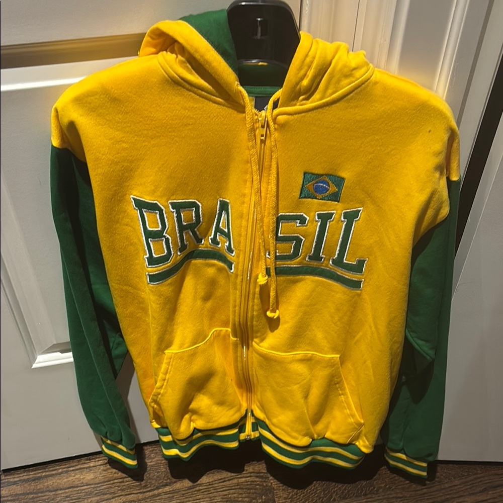 Yellow and Green Adult  Brazil Hoodie size M